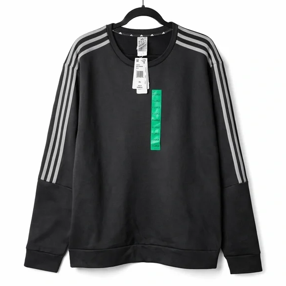 Adidas Black Crewneck Sweatshirt 3-Stripes NWT XL - Picture 1 of 6